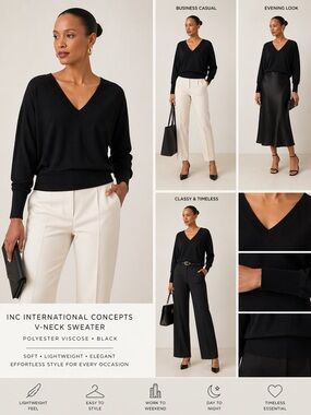 INC International Concepts Black V-Neck Pullover Sweater